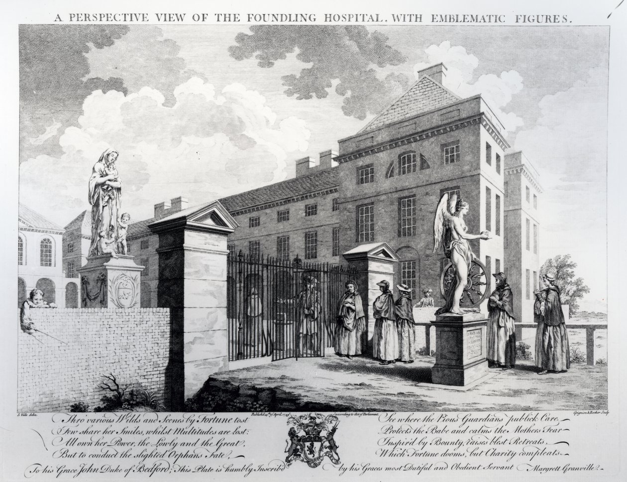 Uma vista em perspectiva do Foundling Hospital, gravado por Edward Rooker, 1749 de Samuel Wale