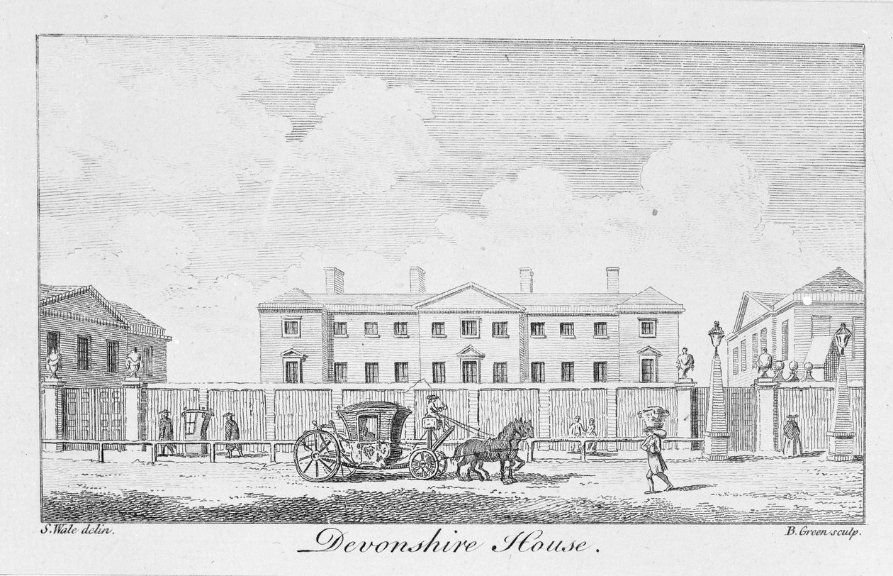 Devonshire House, gravado por Benjamin Green, 1761 de Samuel Wale