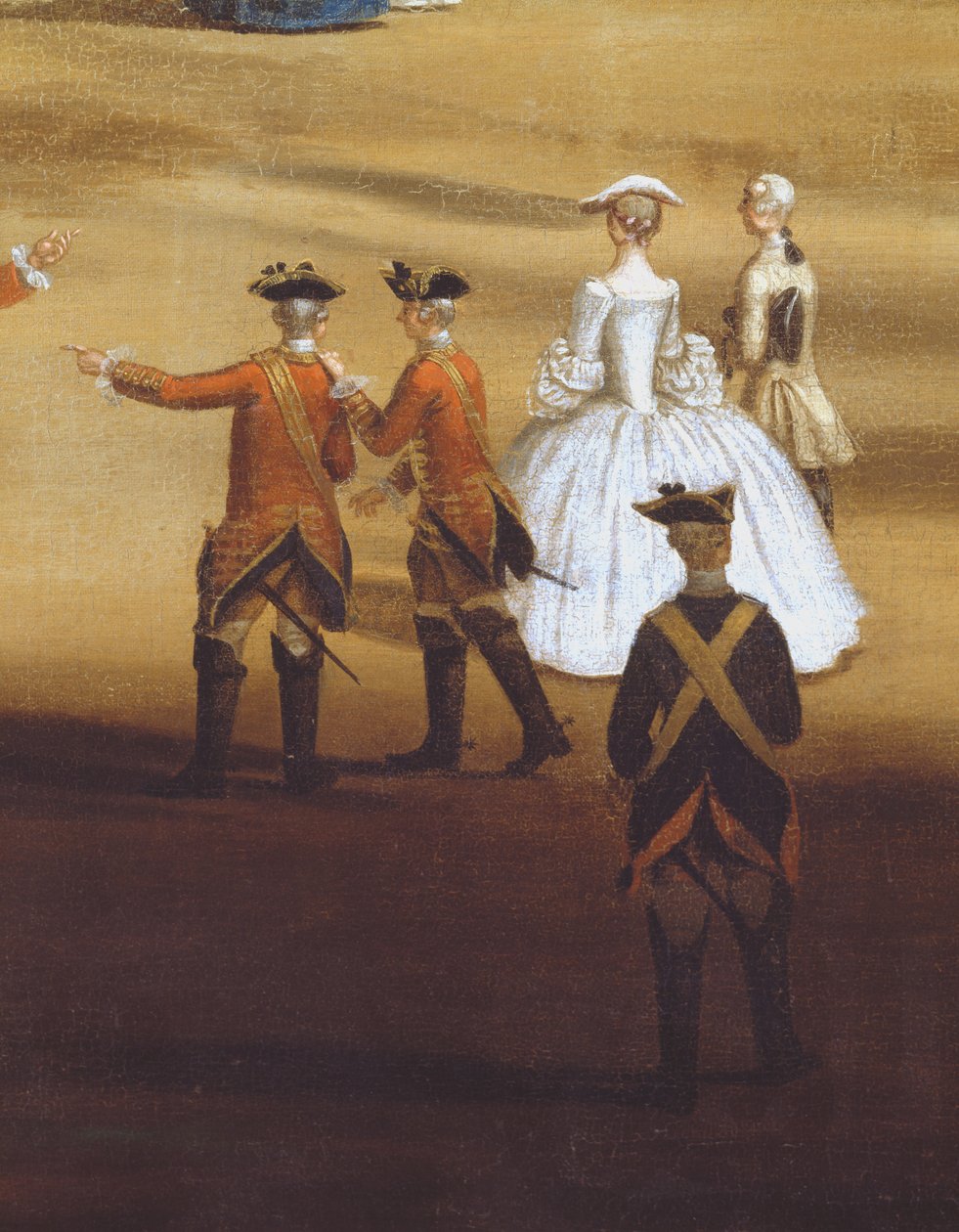 Soldados e um casal em Horseguards Parade, c.1758 óleo sobre tela detalhe de 237617 de Samuel Wale