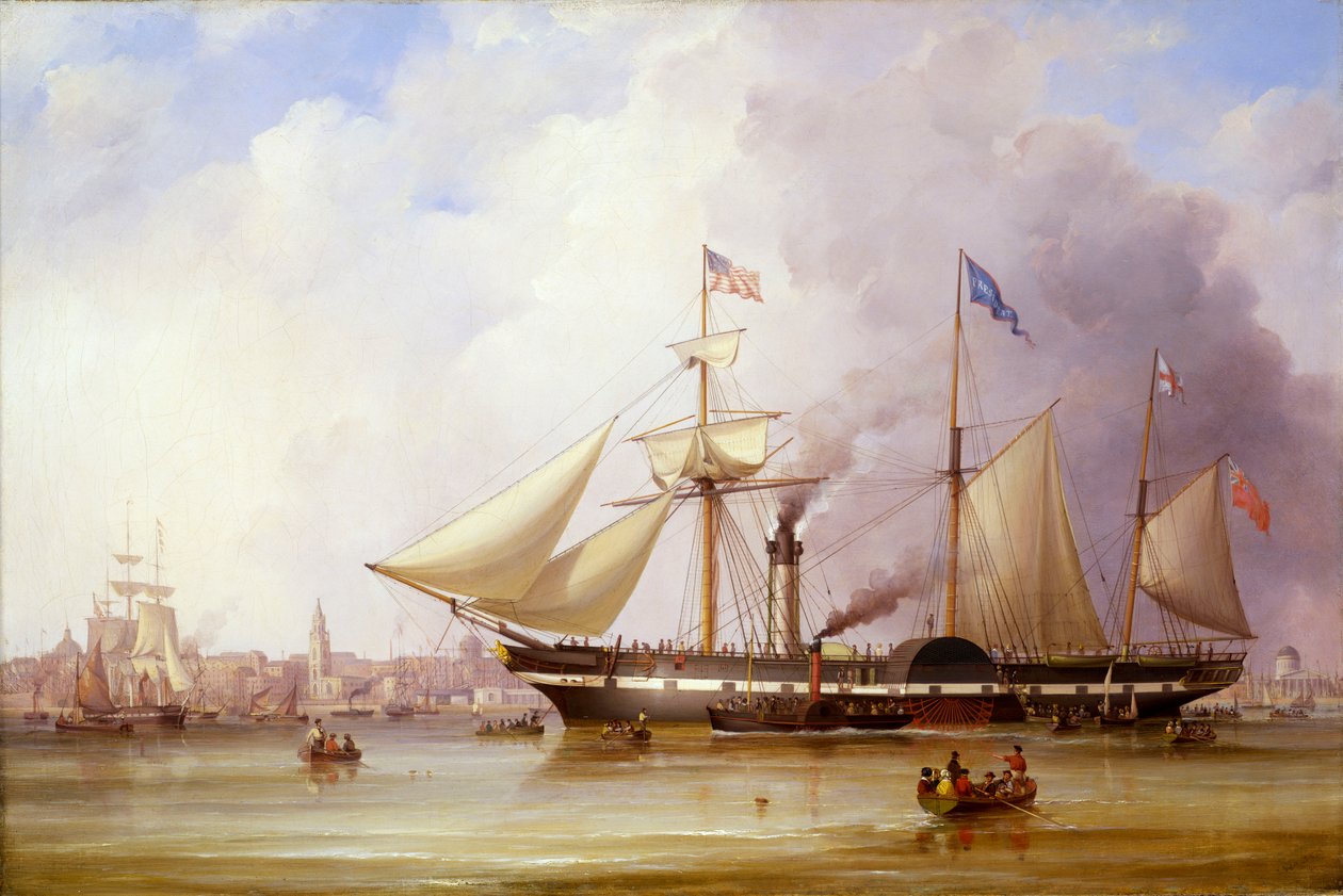 Paddle steamer "President" no Mersey ao largo de Liverpool, meados do século XIX (óleo sobre tela) de Samuel Walters