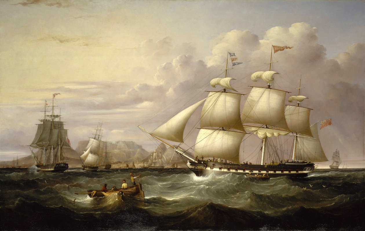 O navio comercial "Euphrate" da Companhia das Índias Orientais, construído em Liverpool (Inglaterra) em 1834, de Samuel Walters