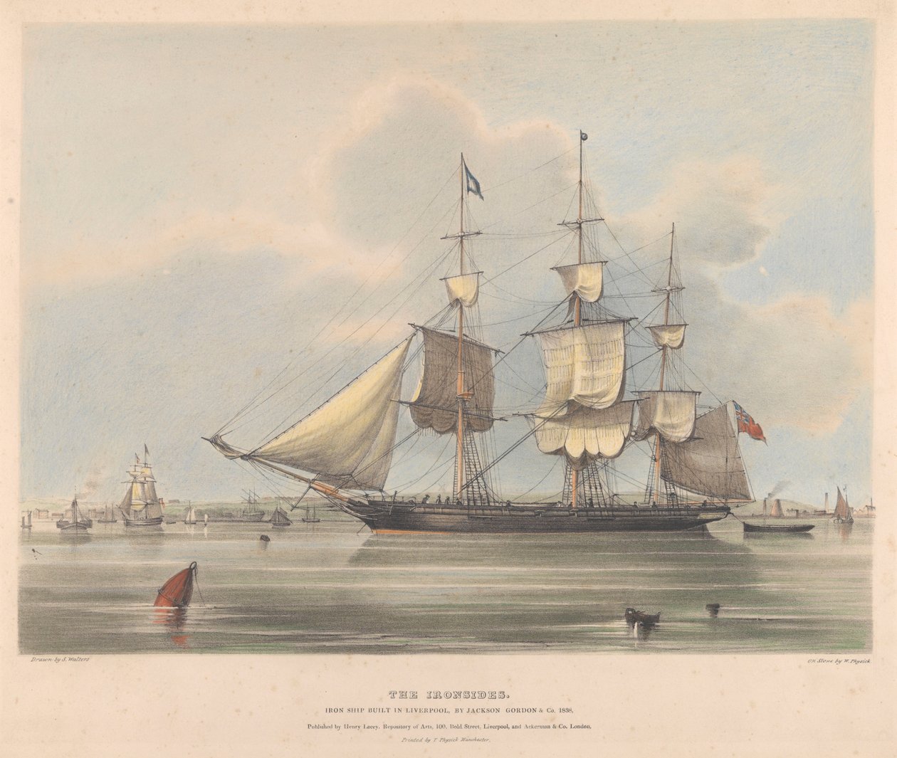 O navio de ferro "Ironsides", construído em Liverpool por Jackson Gordon  Co. em 1838, c.1838 (litografia, a cores) de Samuel Walters