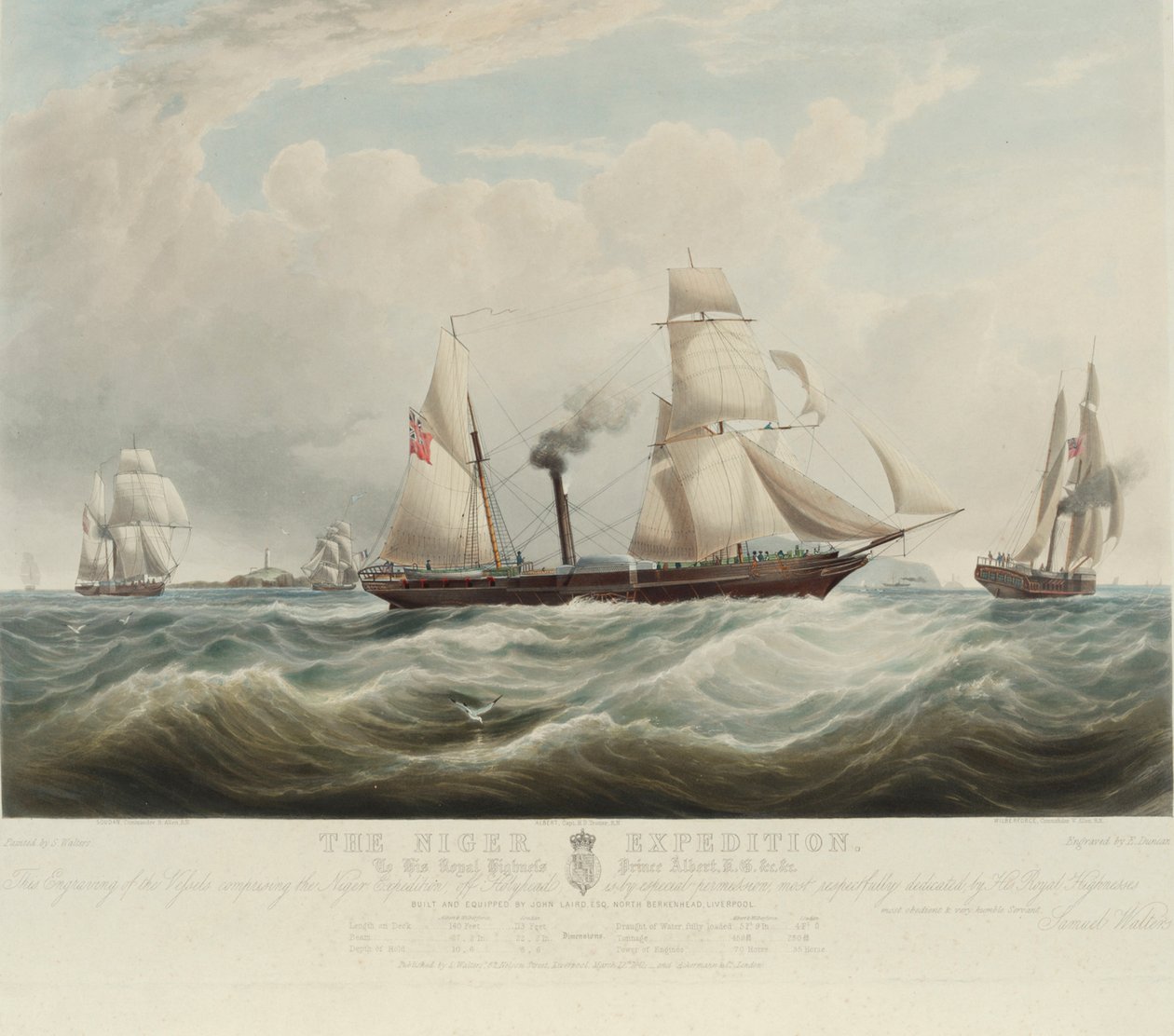 A Expedição Nigeriana, na confluência dos rios Níger e Benoue, os navios Albert, Sudan e Wilberforce ao largo de Holyhead (País de Gales), agosto-outubro de 1841 de Samuel Walters