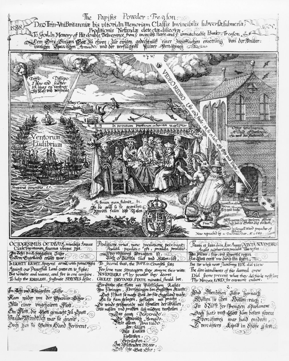 Para Deus, em memória de sua dupla libertação da Marinha Invencível (1588) e do Unmatchable Powder Treason (1605), (gravura) repr. por uma Transmariner, 1689 (foto bundw) de Samuel Ward
