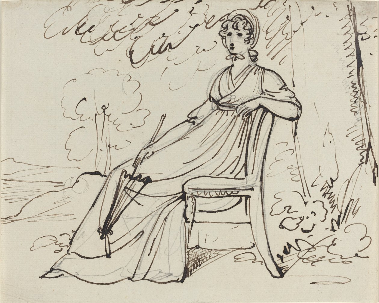 Uma senhora sentada com um guarda-sol de Samuel Woodforde