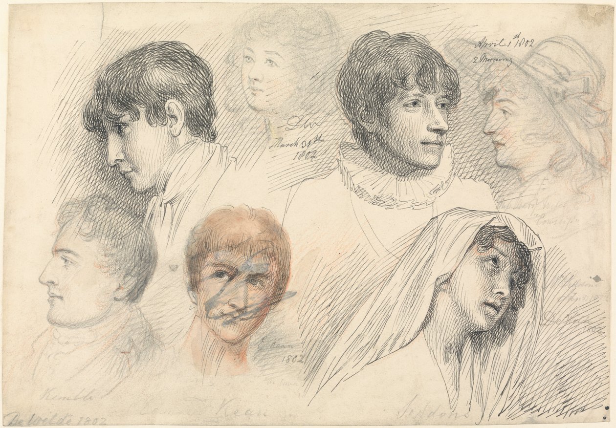 Retrato de Actores incluindo Mary Wells como Cowslip, John Kemble, Edmund Kean, e Sarah Siddons como Hermione de Samuel de Wilde