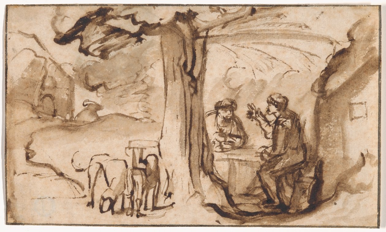 Jacó e Esaú (reto); Cabeça de uma jovem adormecida (verso) de Samuel van Hoogstraten