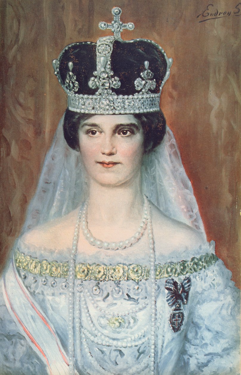 Retrato da coroação de Zita de Bourbon-Parme como rainha da Hungria, 1917 de Sandor Endrey
