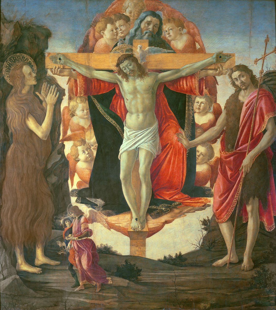 A Santíssima Trindade com São João Batista, Maria Madalena, Tobias e o Anjo, c.1490-95 (têmpera no painel) de Sandro Botticelli