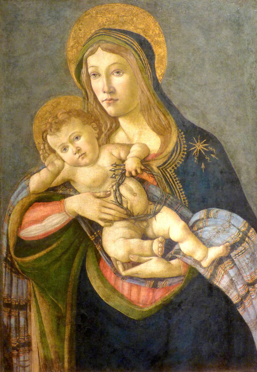 : A Virgem e o Menino com a coroa de espinhos e três unhas de Sandro Botticelli