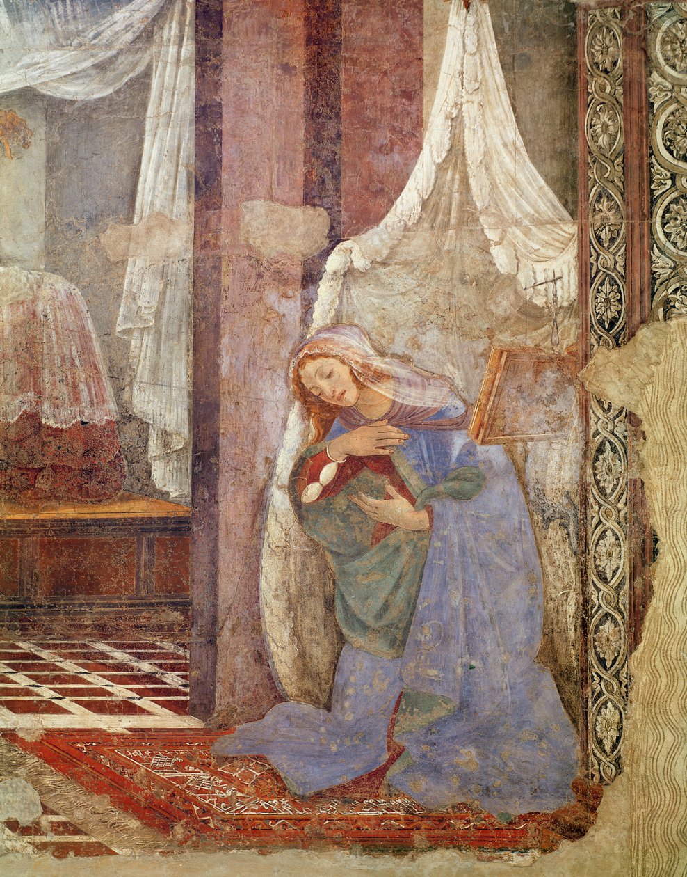 Anunciação, detalhe da virgem, 1481 (têmpera sobre madeira) de Sandro Botticelli