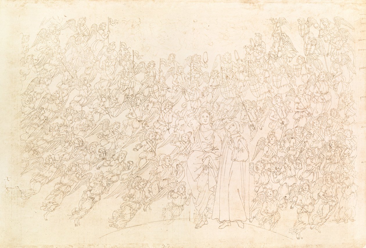 Dante e Beatrice, da Divina Comédia de Dante, c.1480 de Sandro Botticelli