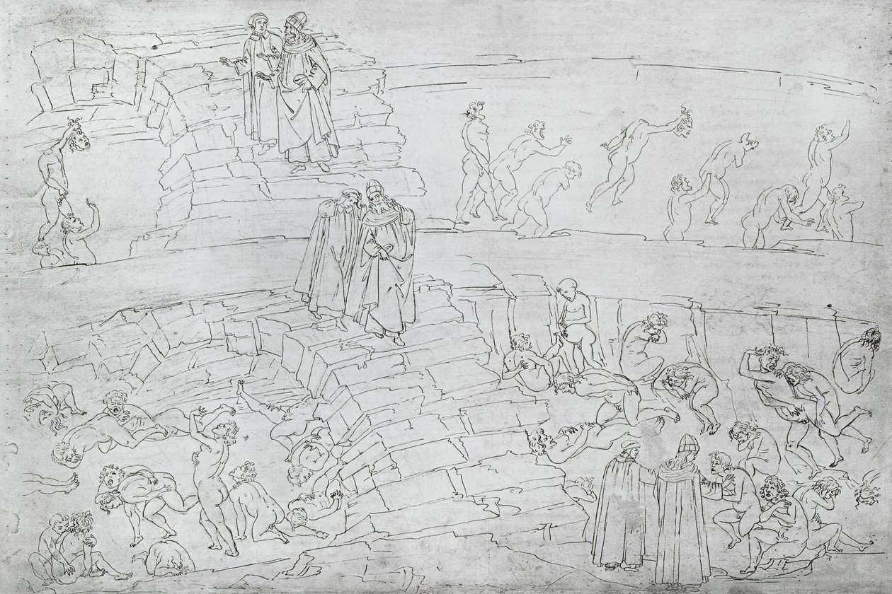 Dante e Virgílio (70-19 aC) de &39;A Divina Comédia&39; de Dante Alighieri (1265-1321) c.1480 de Sandro Botticelli