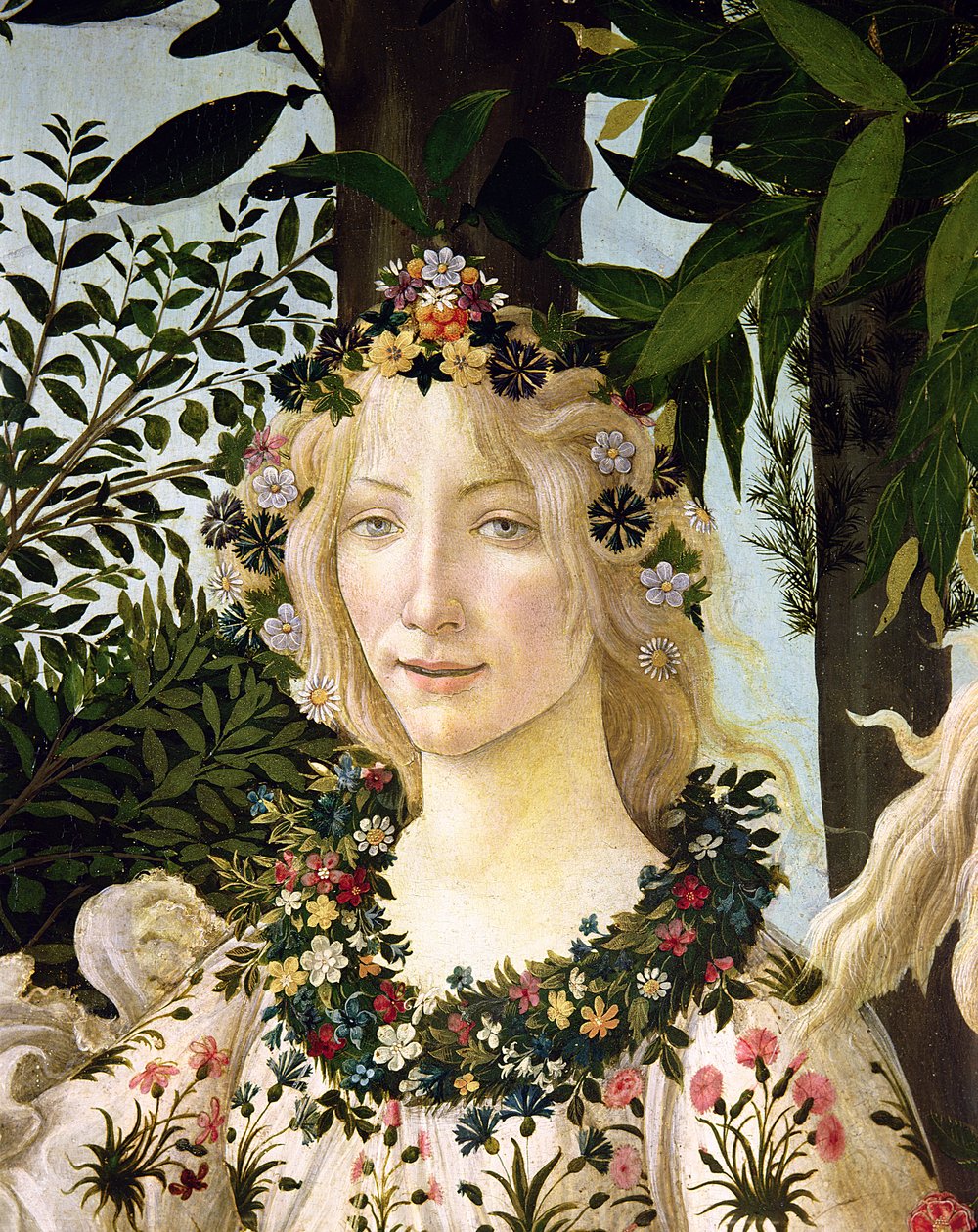 Flora, detalhe da Primavera, c.1478 (têmpera no painel) de Sandro Botticelli