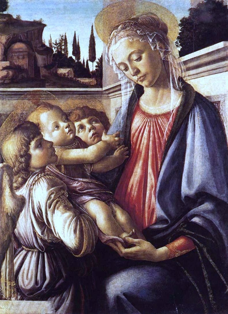 Madonna e criança e dois anjos de Sandro Botticelli