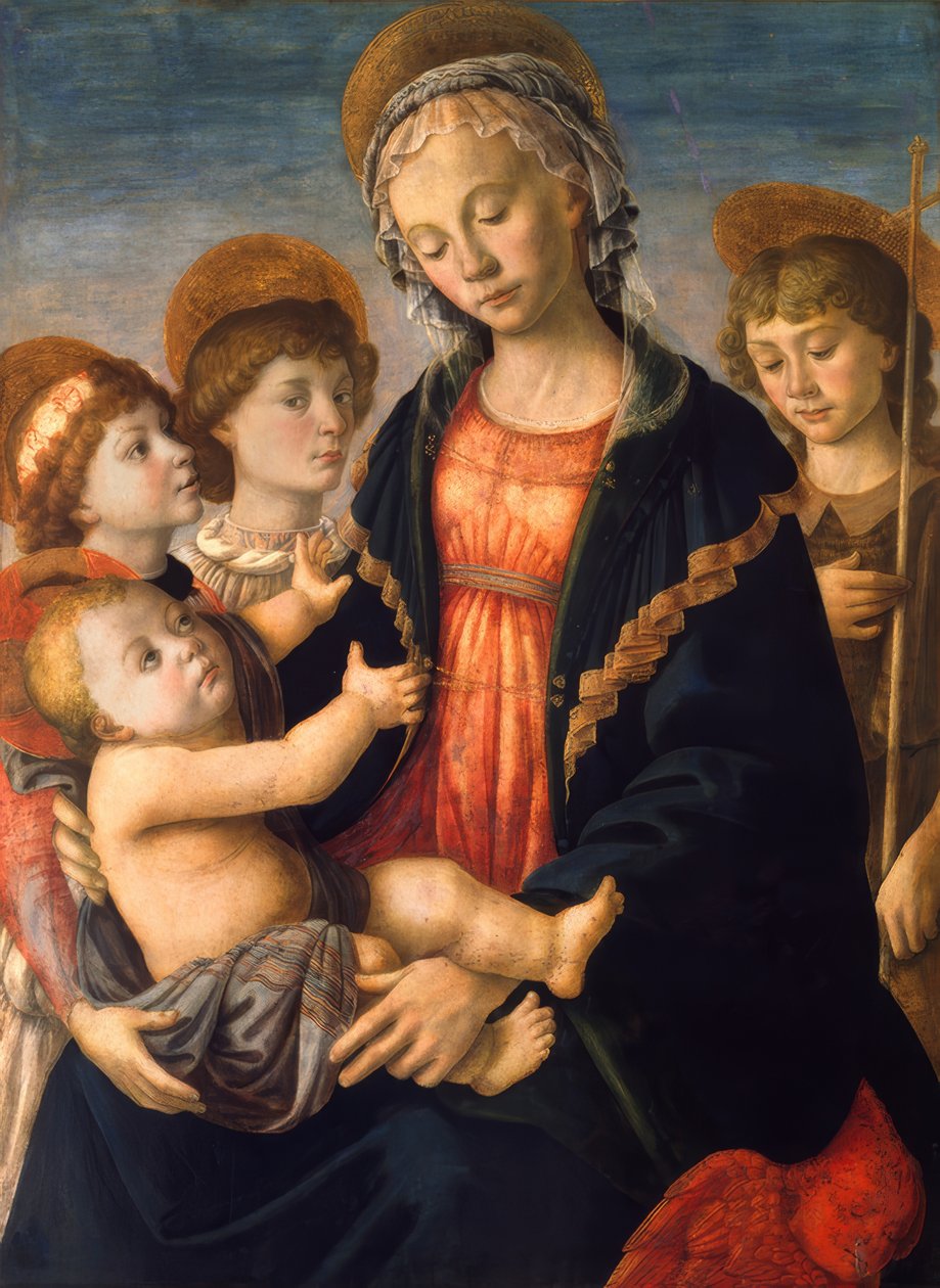 Maria com criança, Johannesknaben e dois anjos de Sandro Botticelli