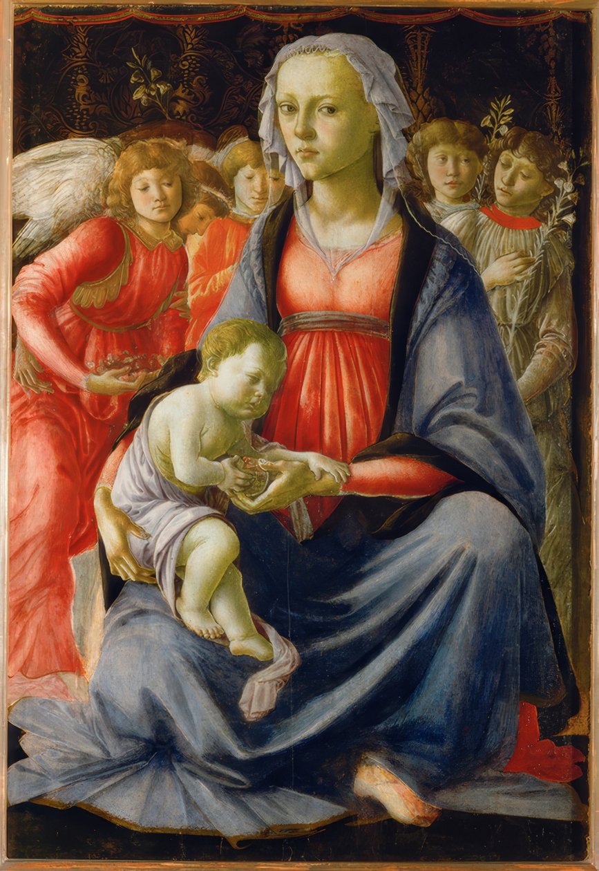 Maria com criança e cinco anjos de Sandro Botticelli