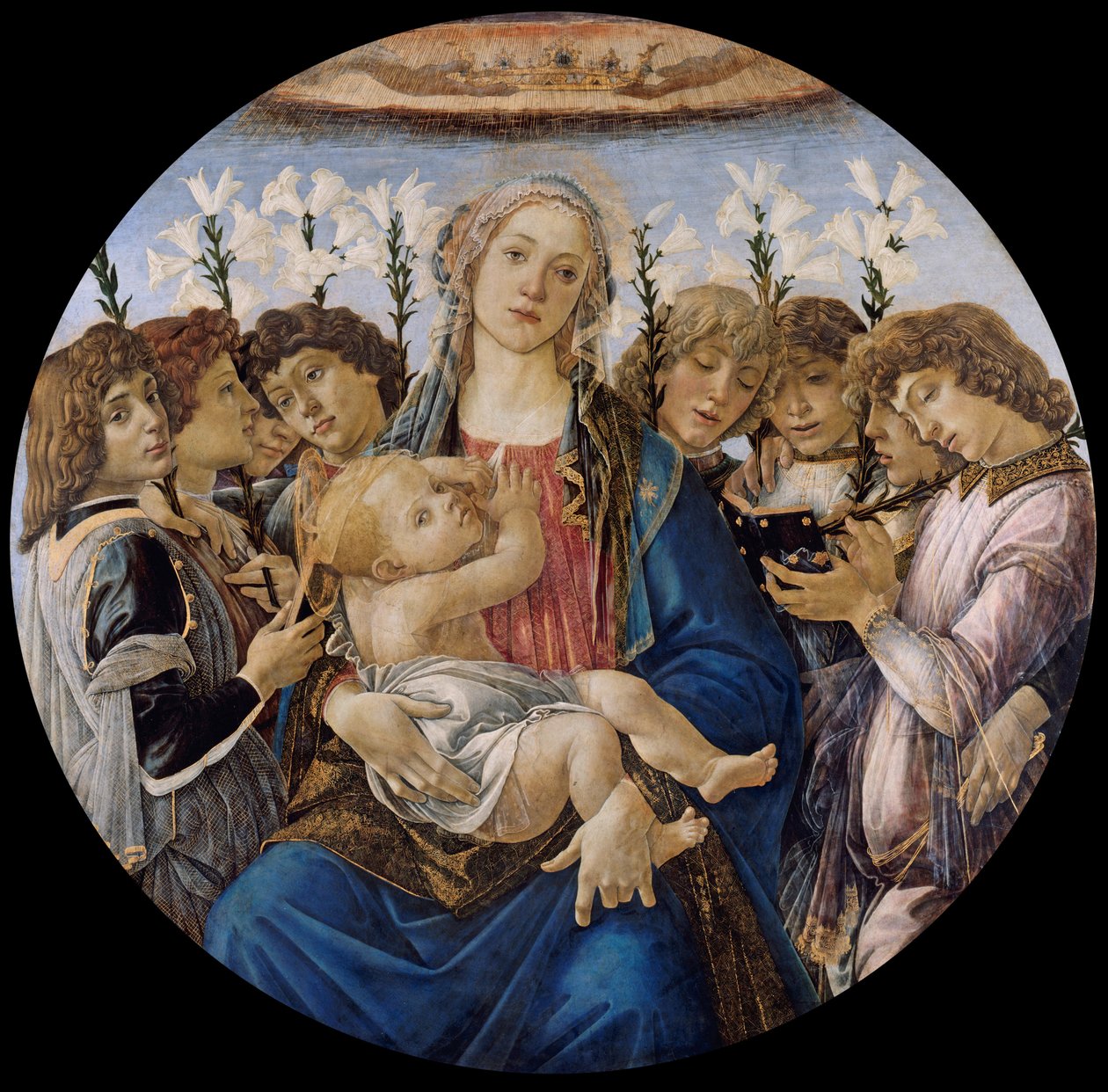 Maria com a criança e cantando anjos de Sandro Botticelli