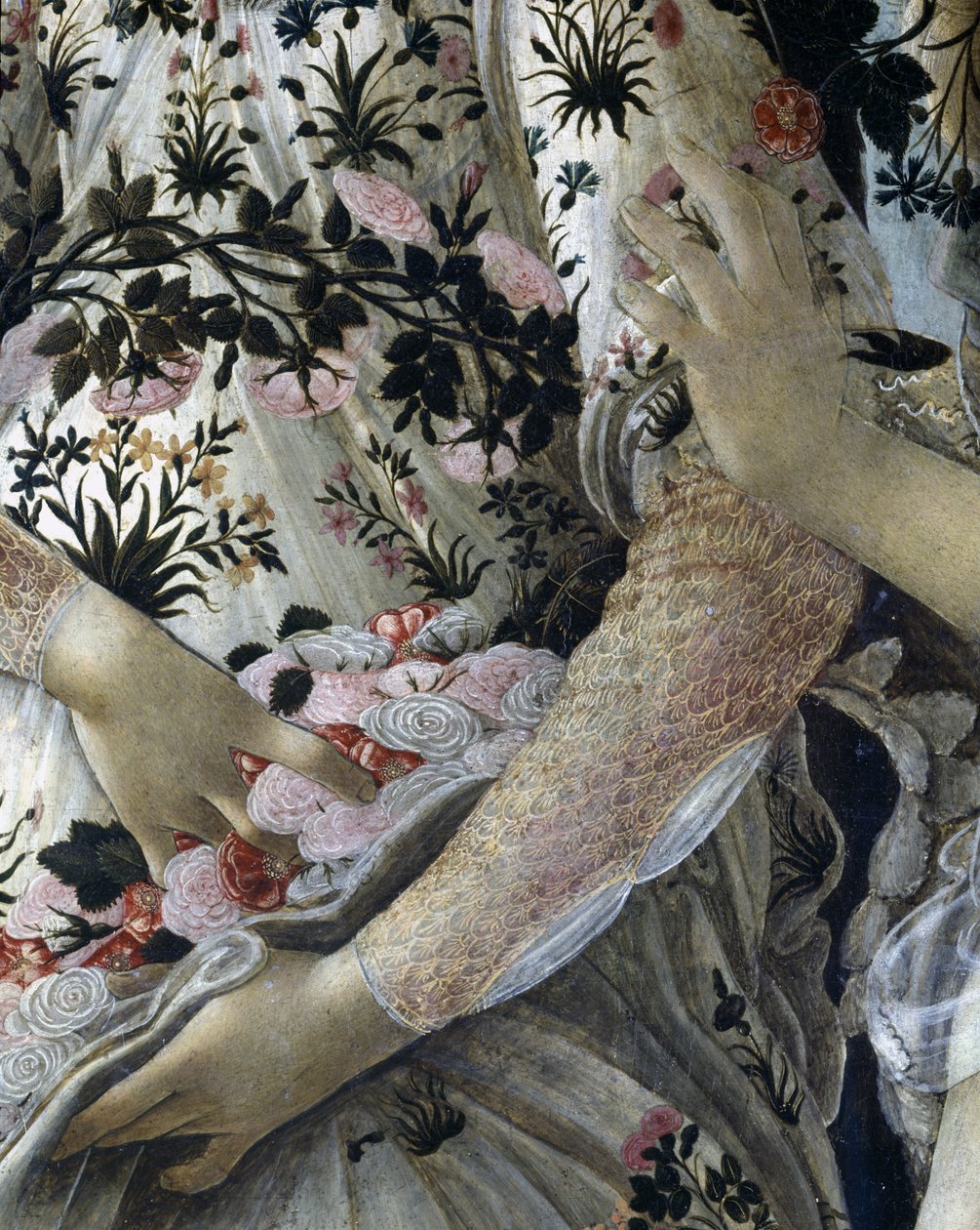 Primavera, c.1478, têmpera no detalhe do painel de 558 de Sandro Botticelli