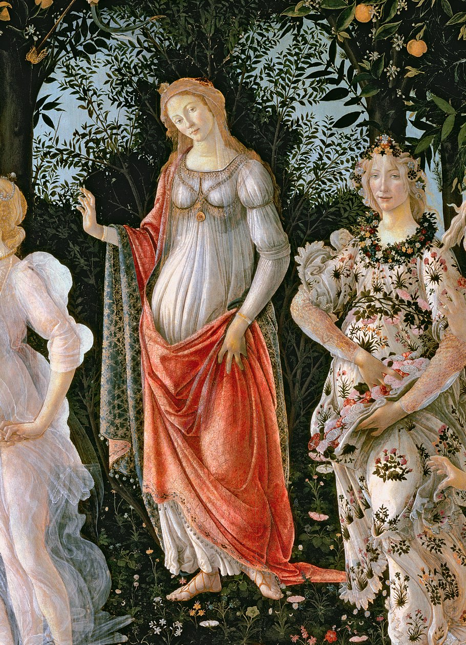 Primavera, c.1478, têmpera no detalhe do painel de 558 de Sandro Botticelli