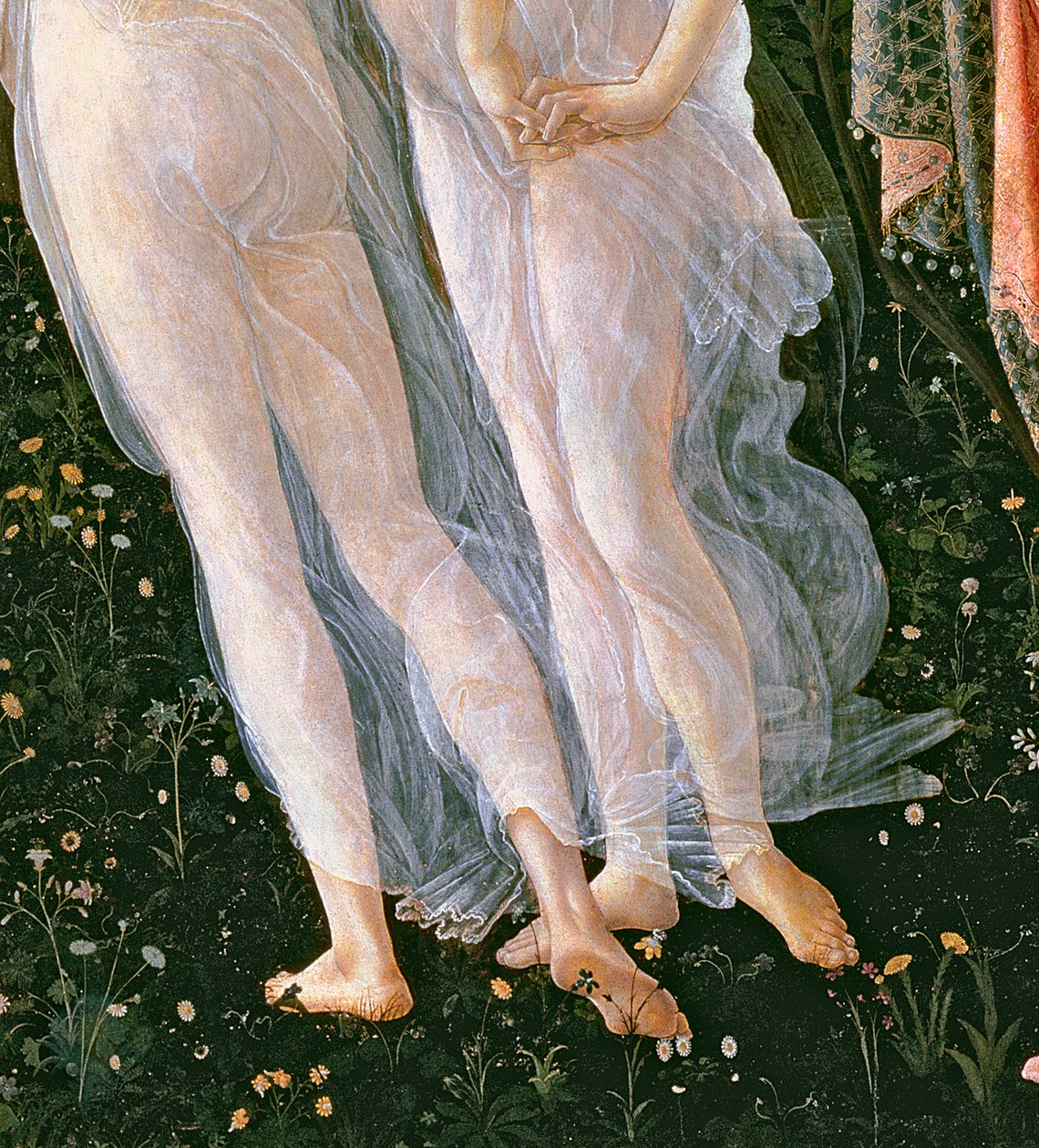 Primavera, c.1478, têmpera no detalhe do painel de 558 de Sandro Botticelli