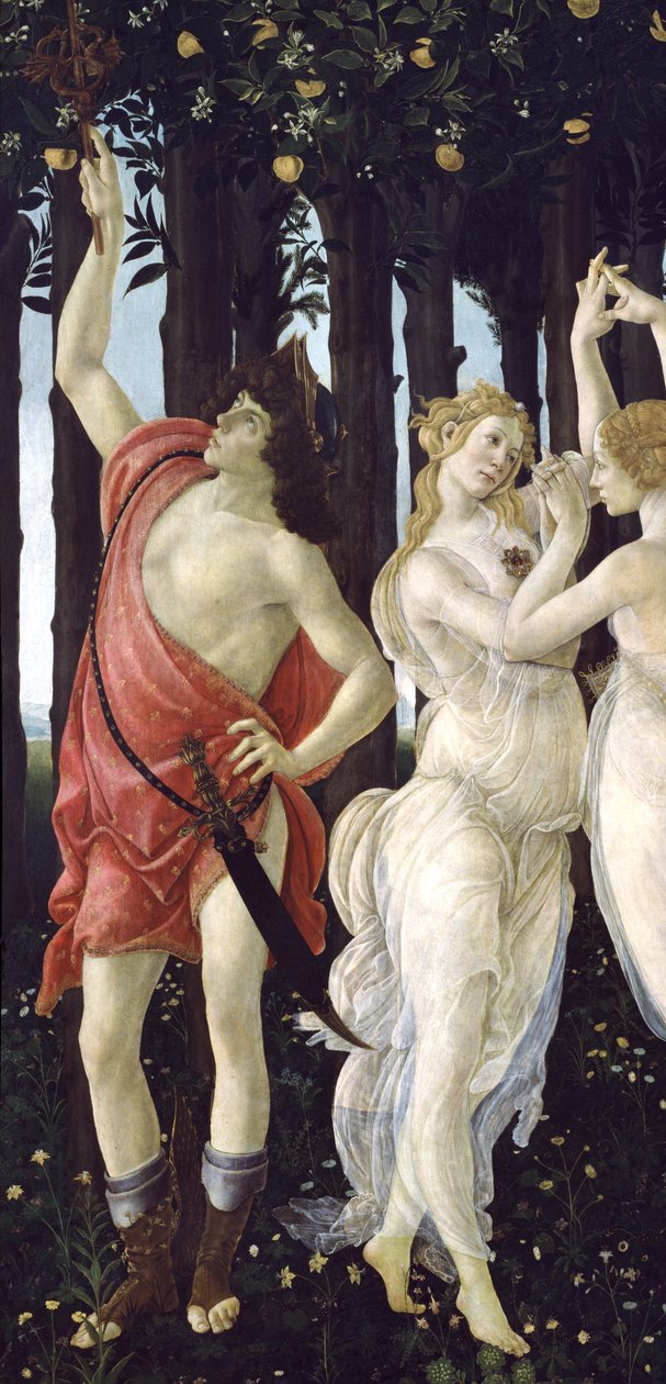 Primavera, c.1478, têmpera no detalhe do painel de 558 de Sandro Botticelli