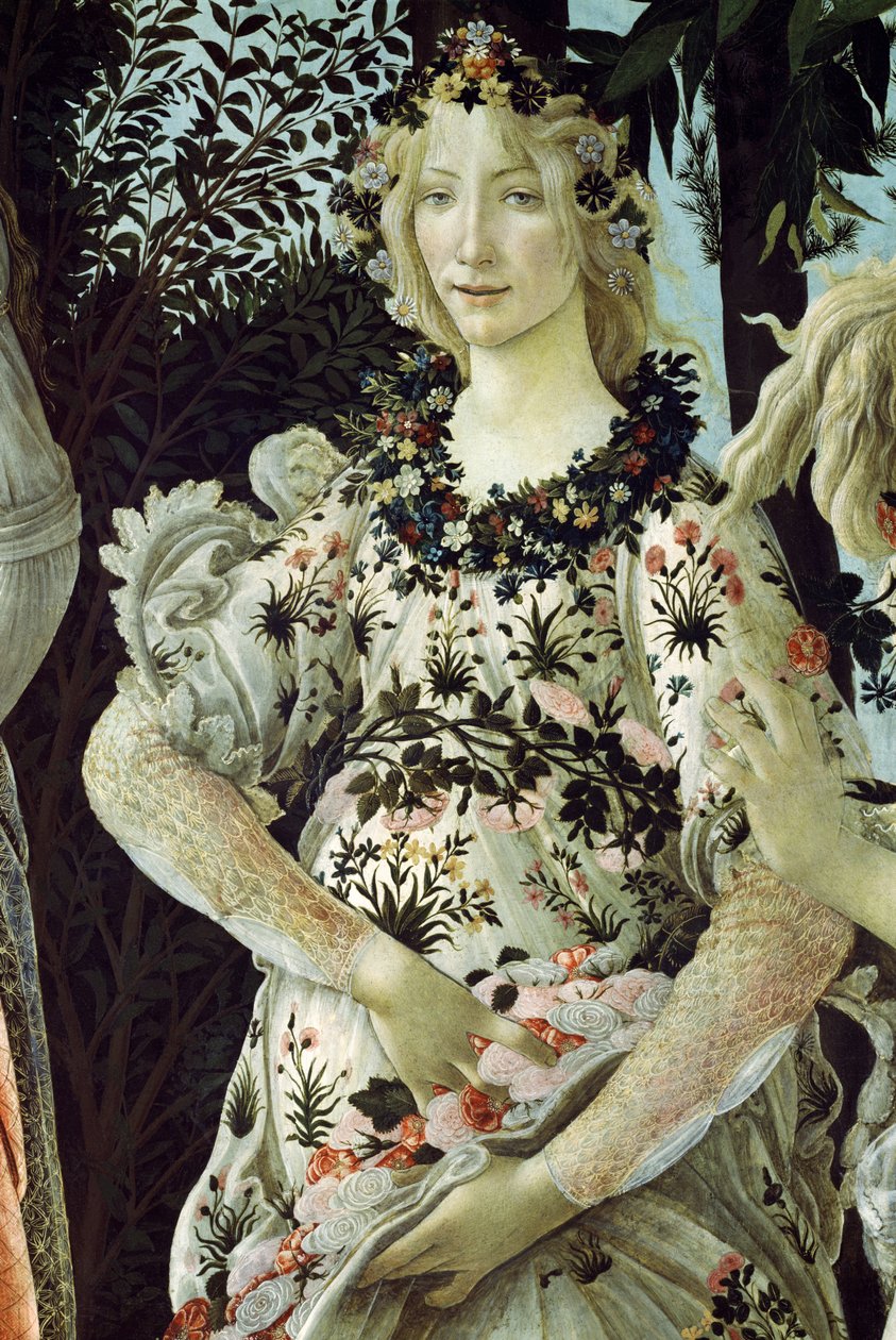 Primavera, c.1478, têmpera no detalhe do painel de 558 de Sandro Botticelli