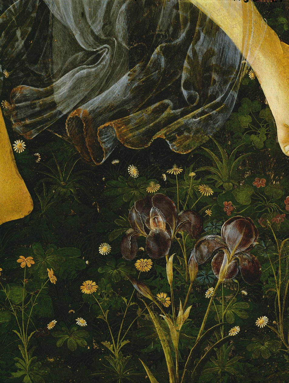 Primavera, detalhe de Flores, c.1478, têmpera no detalhe do painel de 558 de Sandro Botticelli
