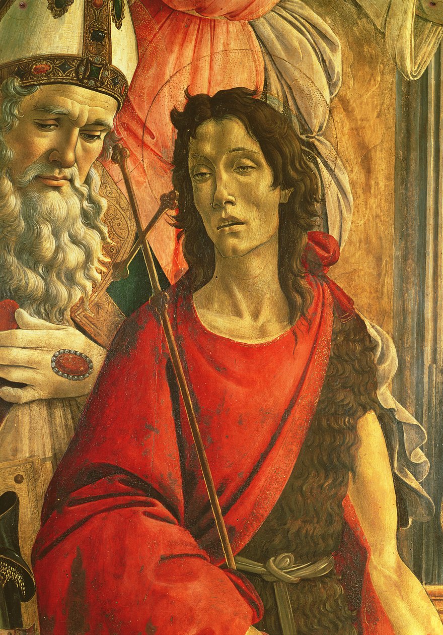 São João Batista, detalhe do Retábulo de São Barnabé c.1487 (têmpera no painel) de Sandro Botticelli