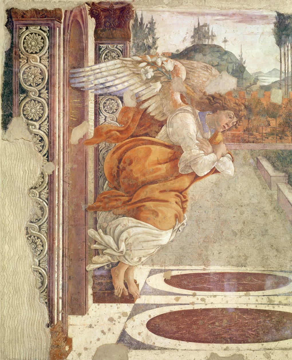 A Anunciação, detalhe do anjo, 1481 (tempera na madeira) de Sandro Botticelli