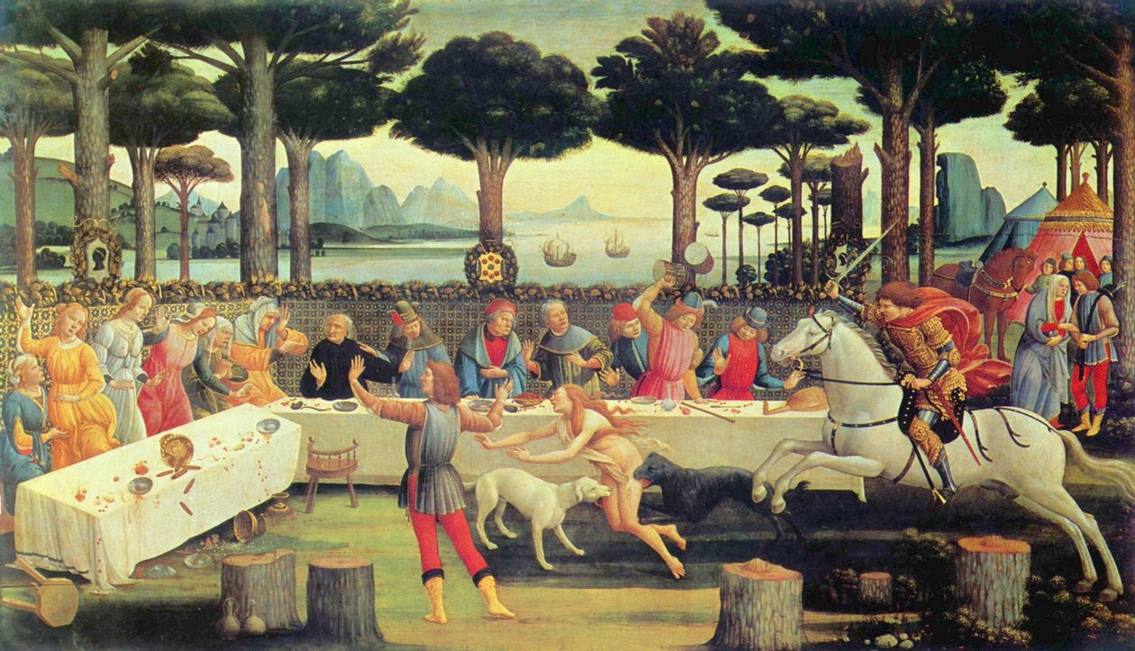 O banquete na floresta de pinheiros de Sandro Botticelli