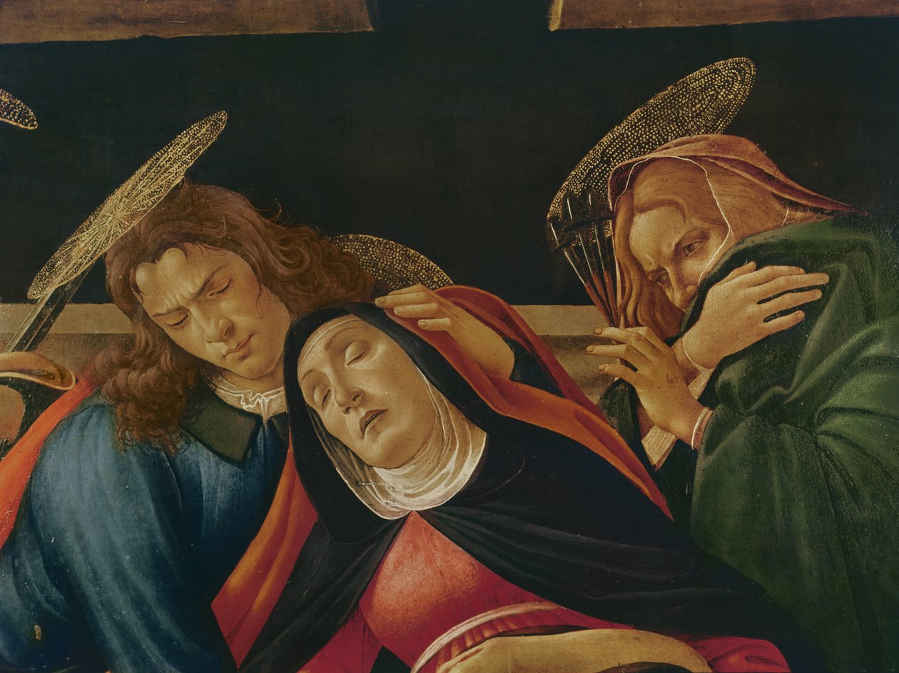 A lamentação sobre a morte de Cristo detalhe da Virgem e São João, c.1490 têmpera sobre madeira de Sandro Botticelli
