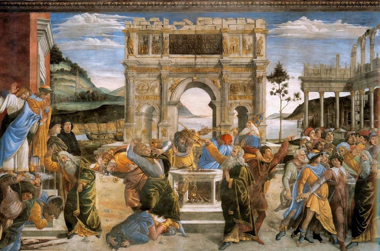 O castigo de Coré e o apedrejamento de Moisés e Arão de Sandro Botticelli