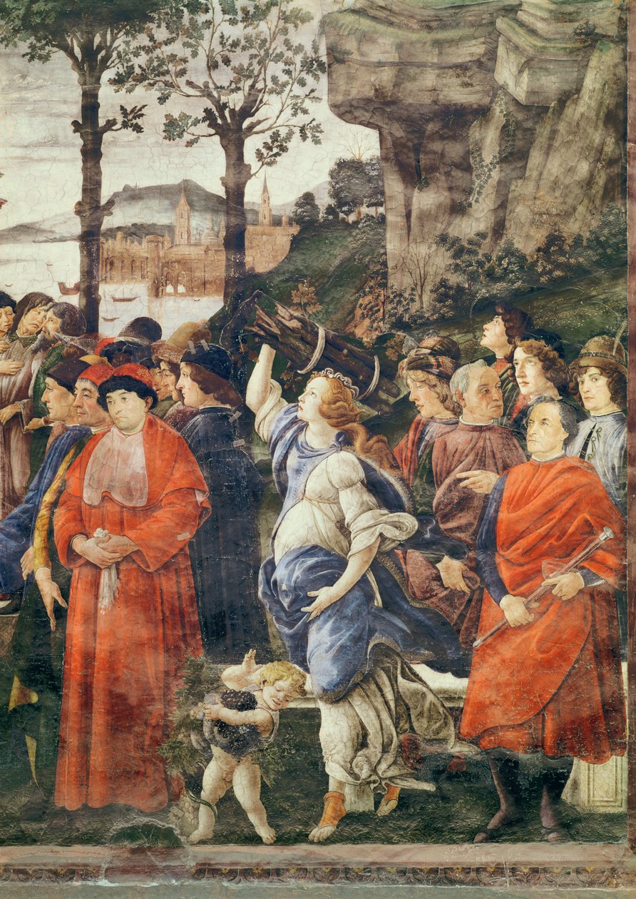 A Purificação do Leproso e a Tentação de Cristo, detalhe das figuras à direita, c.1481-83 (detalhe de 75786) de Sandro Botticelli