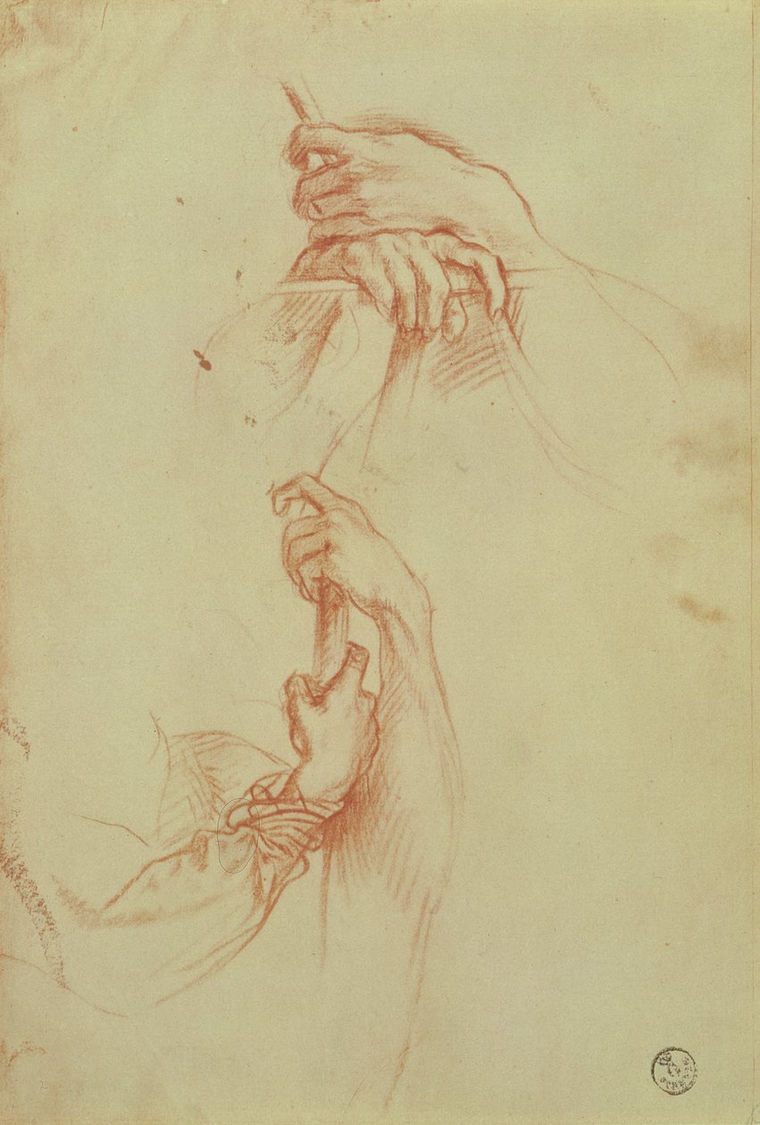 Dois estudos do par de mãos de um jovem (giz vermelho) de Sandro Botticelli