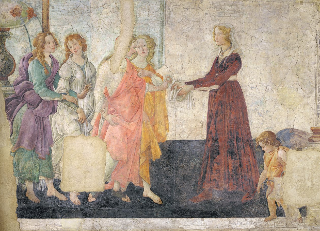 Vênus e as graças que oferecem presentes a uma jovem garota, 1486 (para detalhes, ver 315895) de Sandro Botticelli