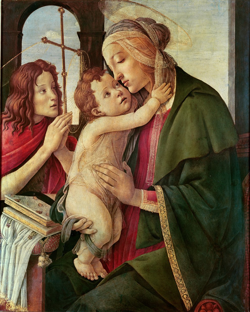 Virgem e filho com São João Batista (têmpera no painel) de Sandro Botticelli