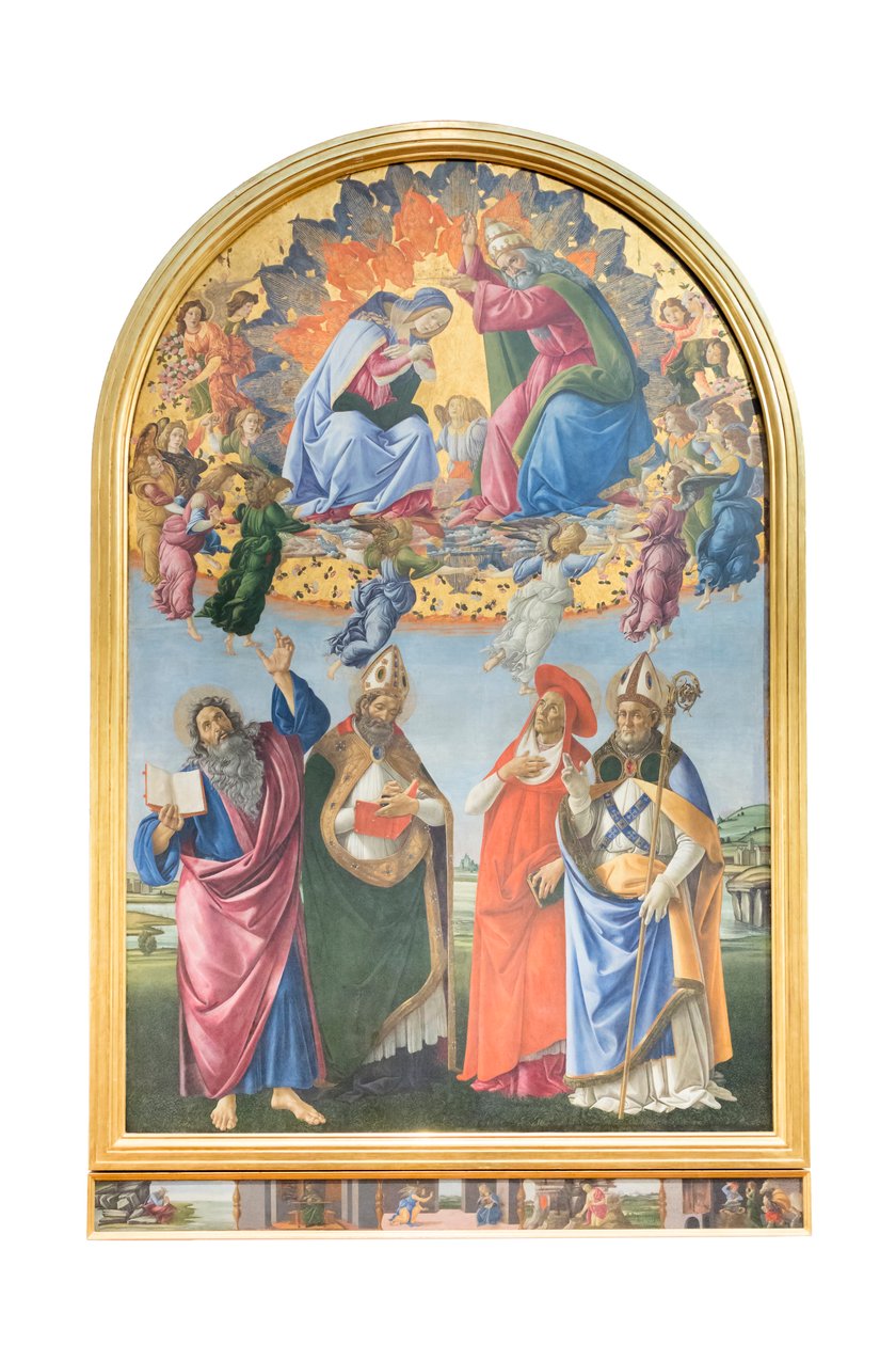 Coroação da Virgem com os anjos e São João Evangelista, Santo Agostinho de Sandro Botticelli