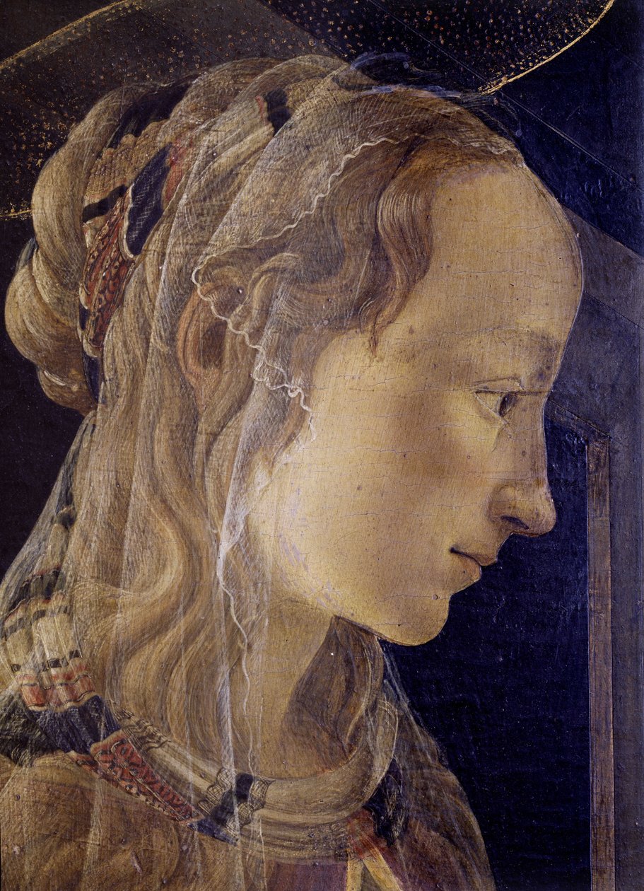 Altarpiece of Saint Ambrose (Santo Ambrósio) ou Retable des Convers. Pormenor de Santa Catarina de Alexandria. Pintura de Alessandro di Mariano dei Filipepi, conhecido como Sandro Botticelli (1445-1510). Tempera sobre tela de Sandro Botticelli