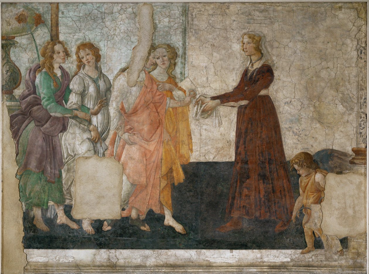 Venus et les graces offrant des presents a une jeune fille - Vénus e as graças oferecem presentes a uma jovem rapariga Fresco ... de Sandro Botticelli
