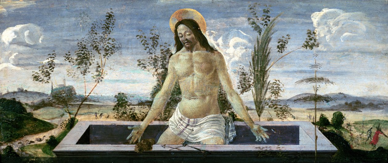 Painel Predella representando a Ressurreição, do Retábulo de São Barnabé (têmpera no painel) (ver também 44334,44354,44358,85657) de Sandro Botticelli