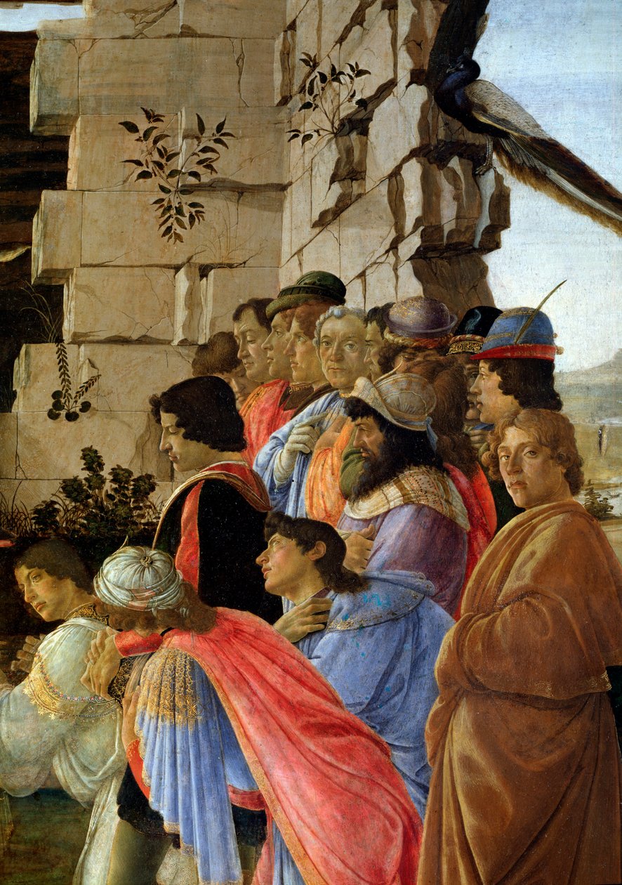 A Adoração dos Magos, detalhe do Auto-retrato à direita (tempera na madeira de Sandro Botticelli