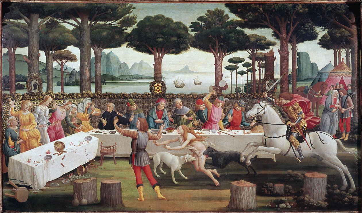 O Banquete na Floresta: Cena III de A história de Nastagio degli Onesti de Sandro Botticelli