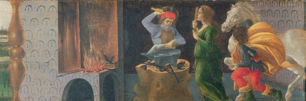 O Milagre de São Elígio, painel predella do Altar de São Marcos, c.1488-90 (tempera no painel) (ver 44342, 44348 44333) de Sandro Botticelli