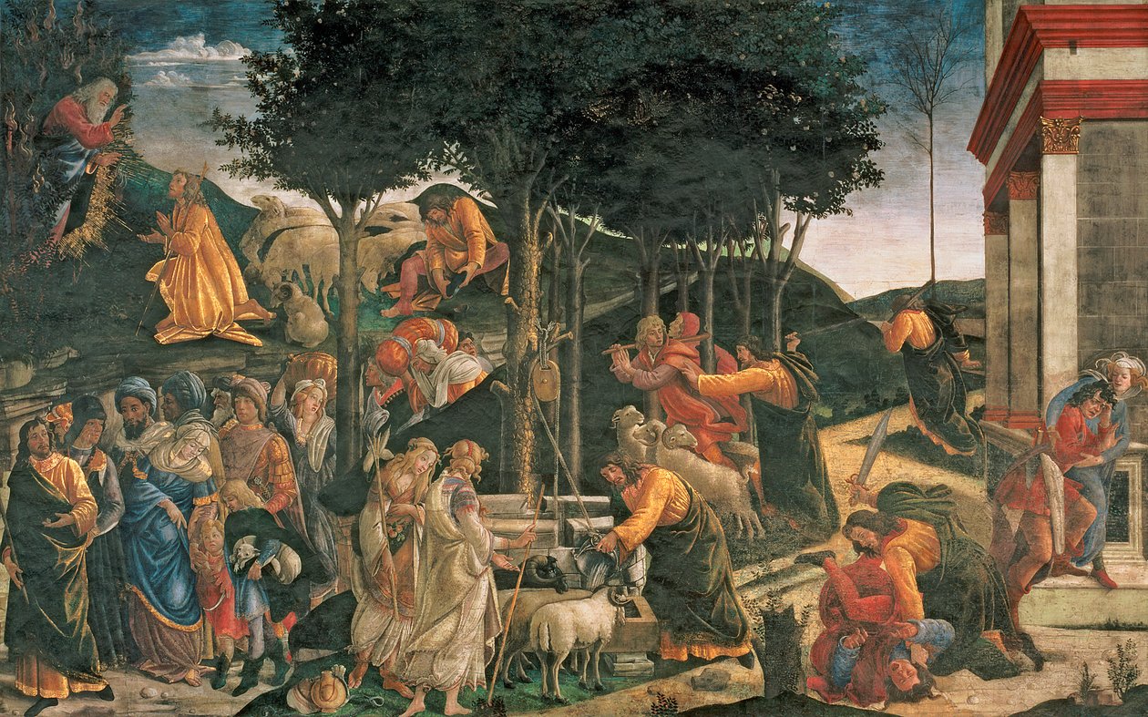 A Juventude de Moisés, na Capela Sistina de Sandro Botticelli