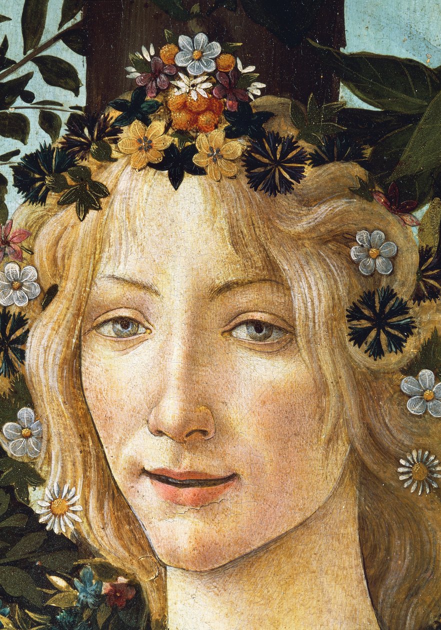 A face de Flora, detalhe da alegoria da Primavera, c.1477-1482 (tempera sobre madeira) de Sandro Botticelli
