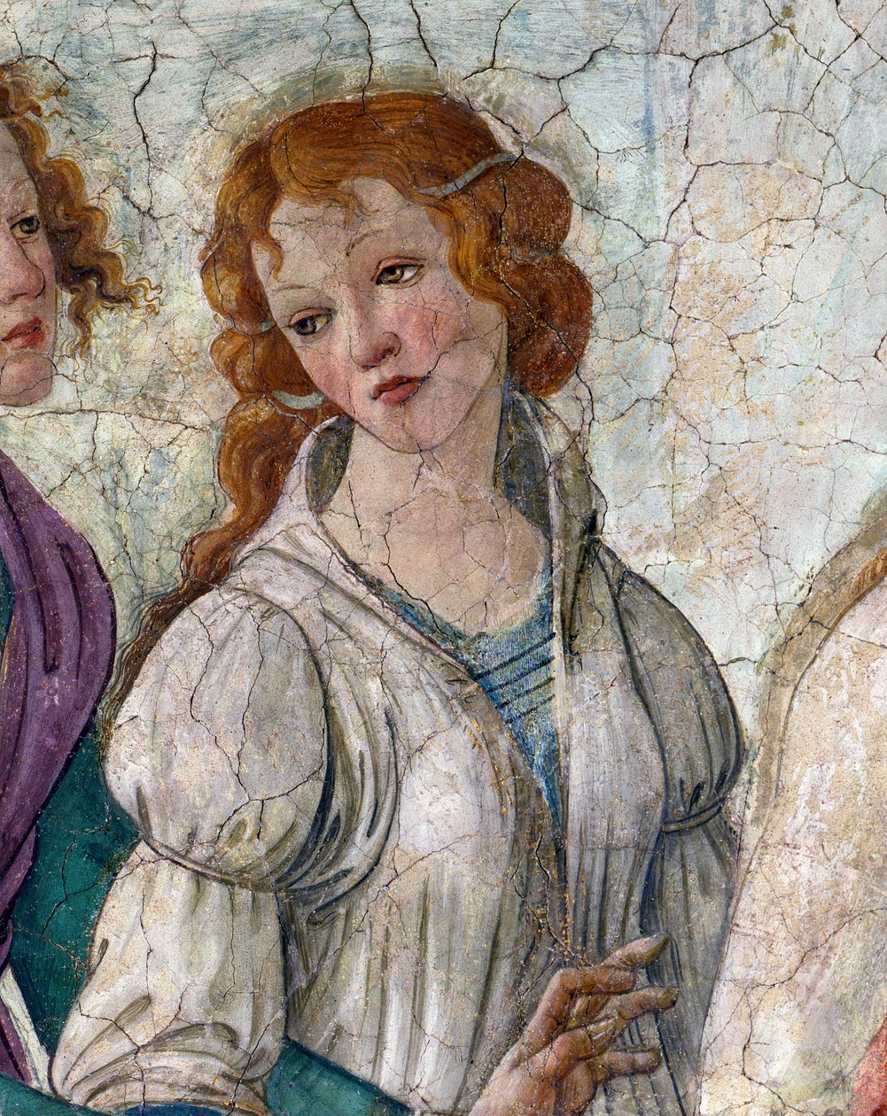 Vénus and the Graces offering presents to a young girl Detalhe representando as Graces (Charites). Fresco de Villa Lemmi. Pintura de Sandro Botticelli (1444-1510) de Sandro Botticelli