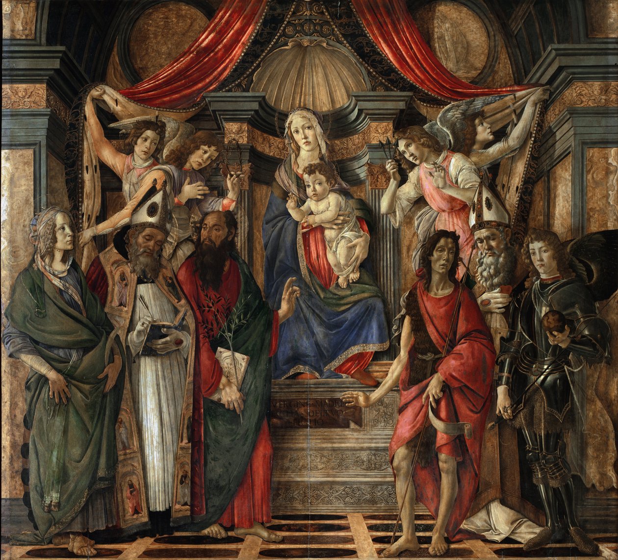 Virgem e Criança com Santos do Altar de San Barnabé - Tempera sobre madeira de Sandro Botticelli
