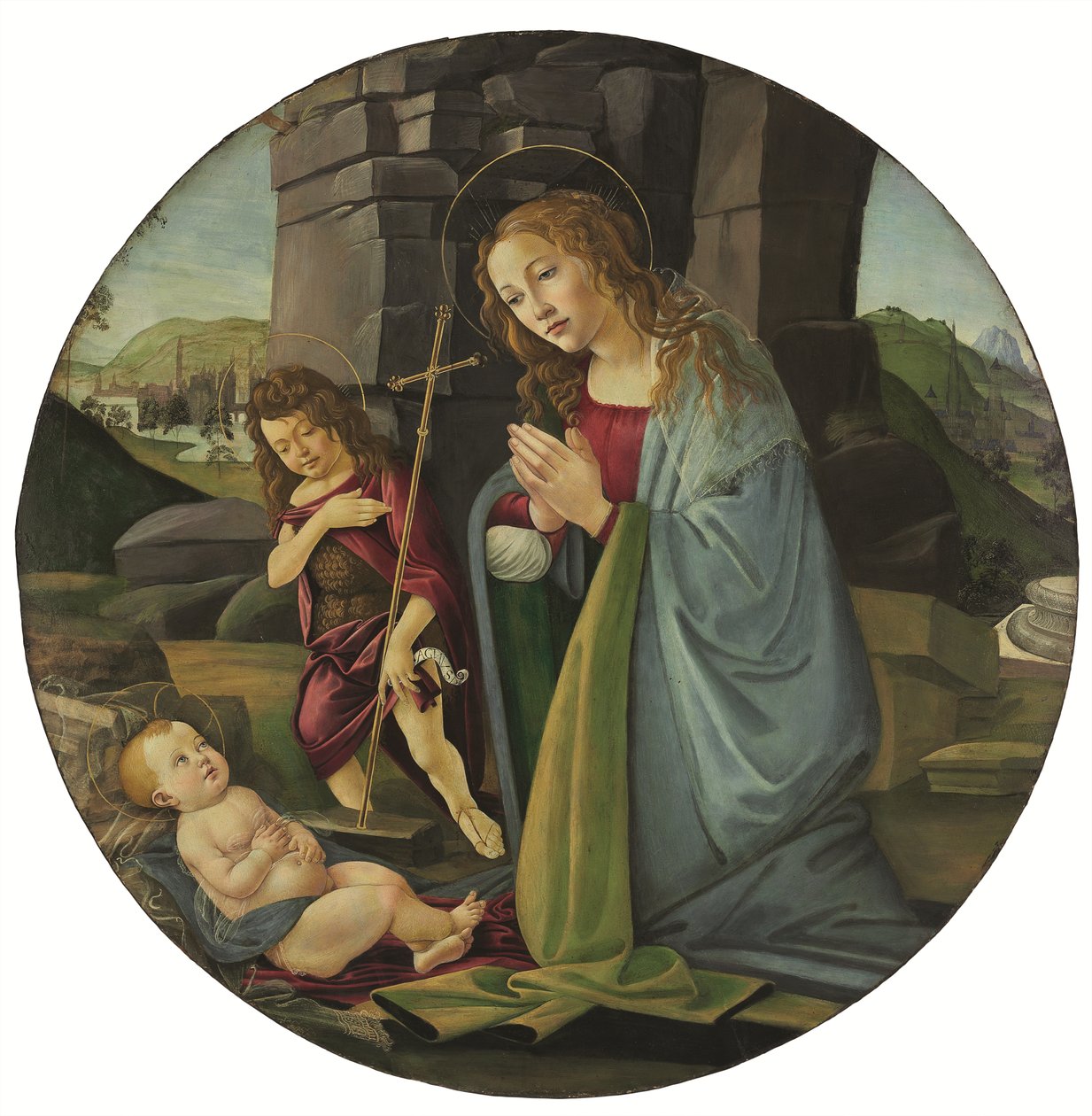 A Madona adorando o Menino Jesus com o jovem São João Batista (têmpera e óleo sobre painel) de Sandro (and workshop) Botticelli
