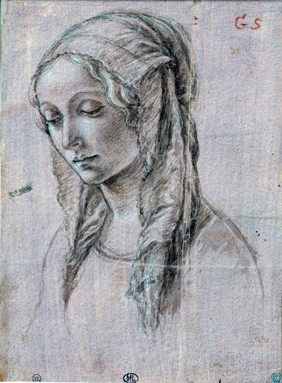 Cabeça de jovem mulher" Desenho com pincel e abas brancas atributo a Alessandro di Mariano dei Filipepi dit Sandro Botticelli (1445-1510) Paris do século XV, Museu do Louvre de Sandro (attr. to) Botticelli